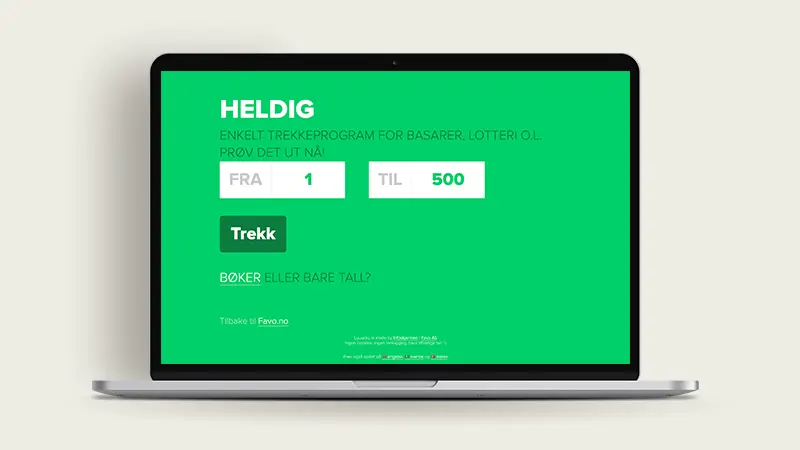 Åpen laptop som viser skjermbilde av trekningsprogrammet