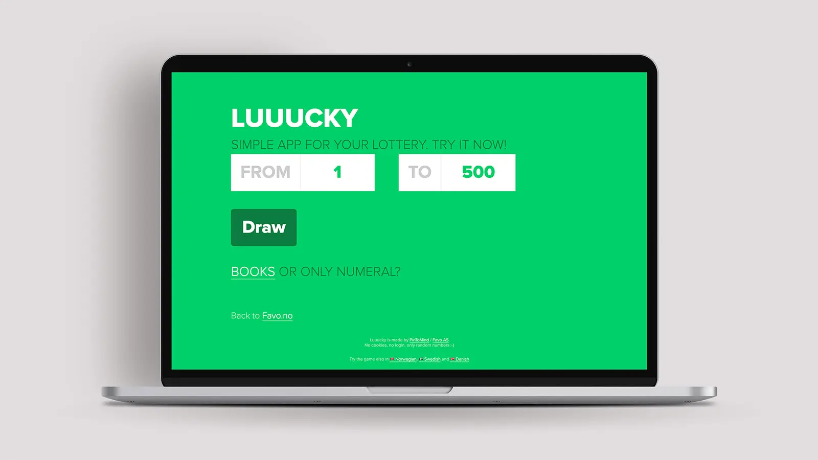 An open laptop displaying the lottery draw tool LUUUCKY